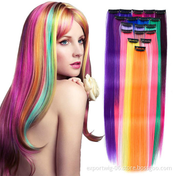 Clip Hair Extensions Clip Ponytail Hair Accessories Party Highlights Streak Straight Synthetic Fiber Hairpieces Blonde Purple